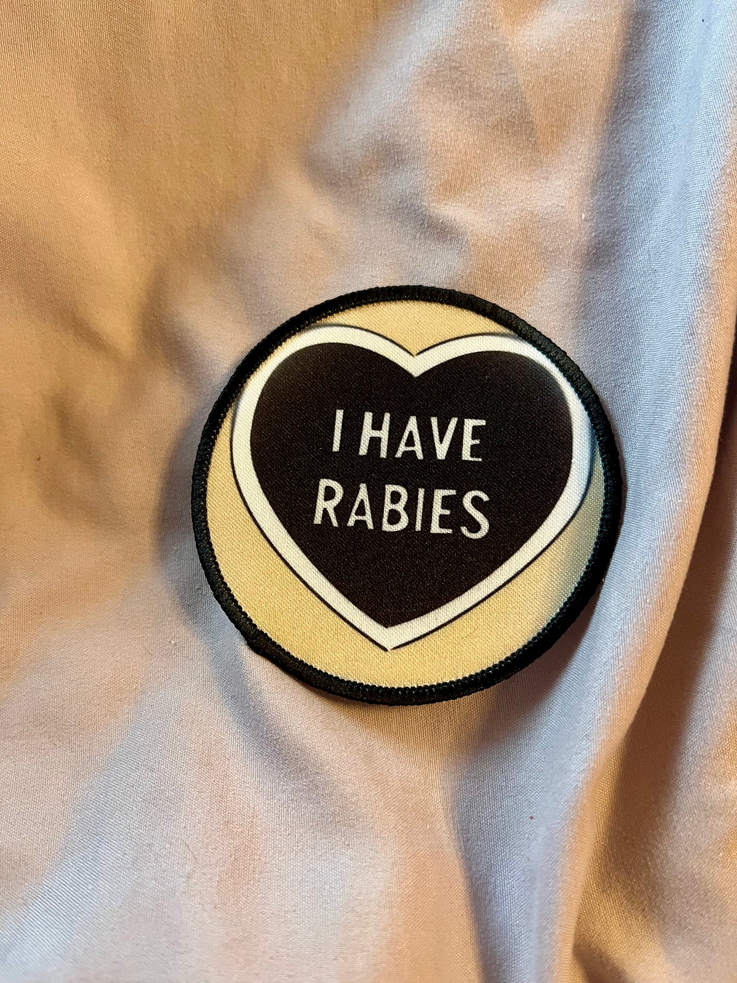 “I Have Rabies” Iron-On Patch – Bold Statement Embroidered Appliqué