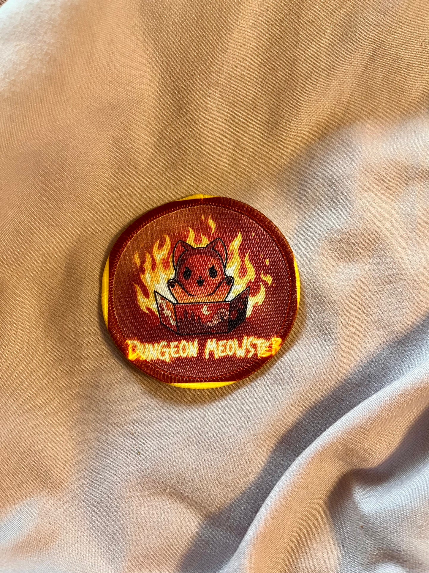 “Dungeon Meowster” Cat Iron-On Patch – Funny RPG & Feline Embroidered Appliqué