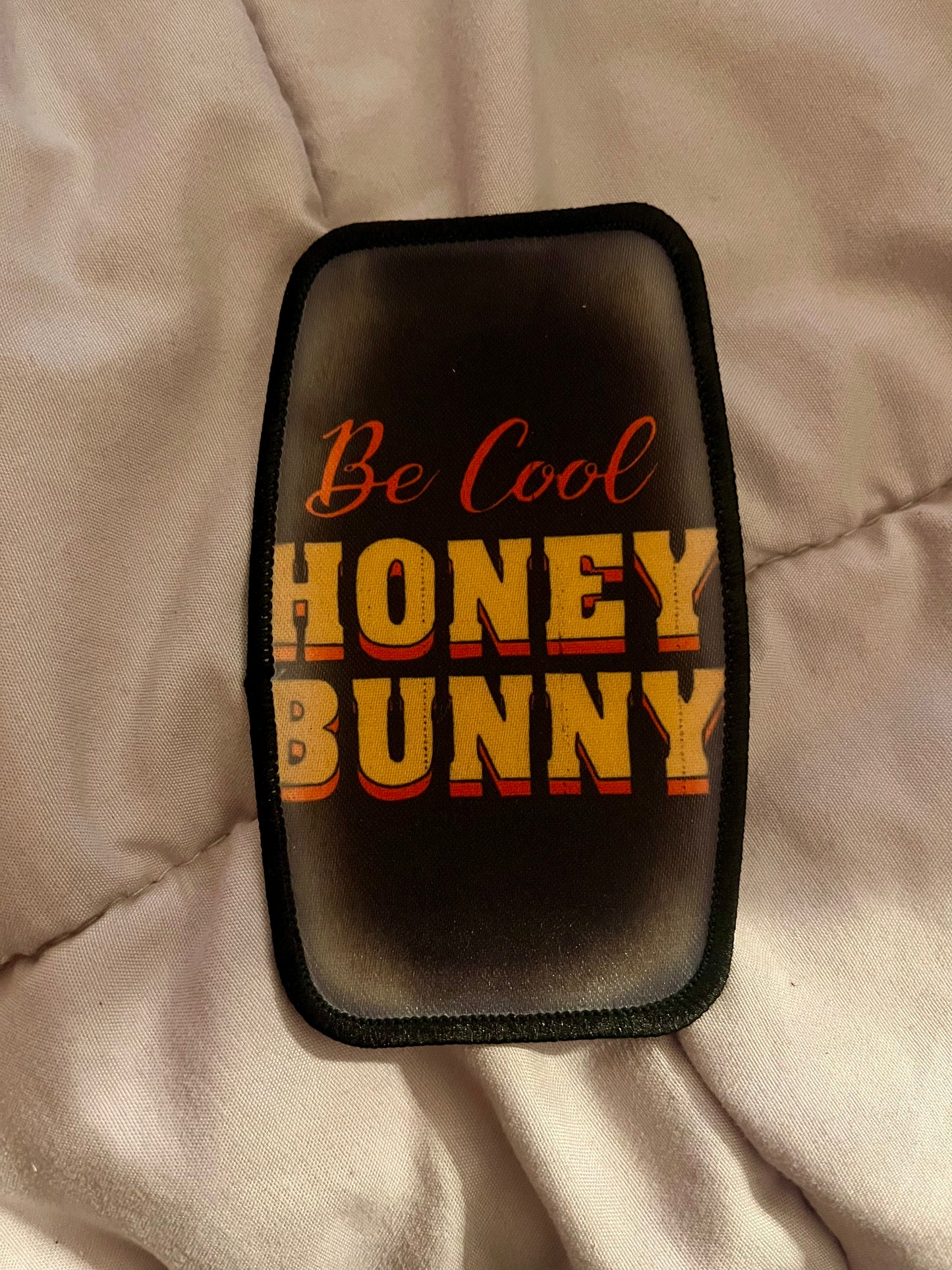 “Be Cool, Honey Bunny” Iron-On Patch – Retro Crime Film Inspired Embroidered Appliqué