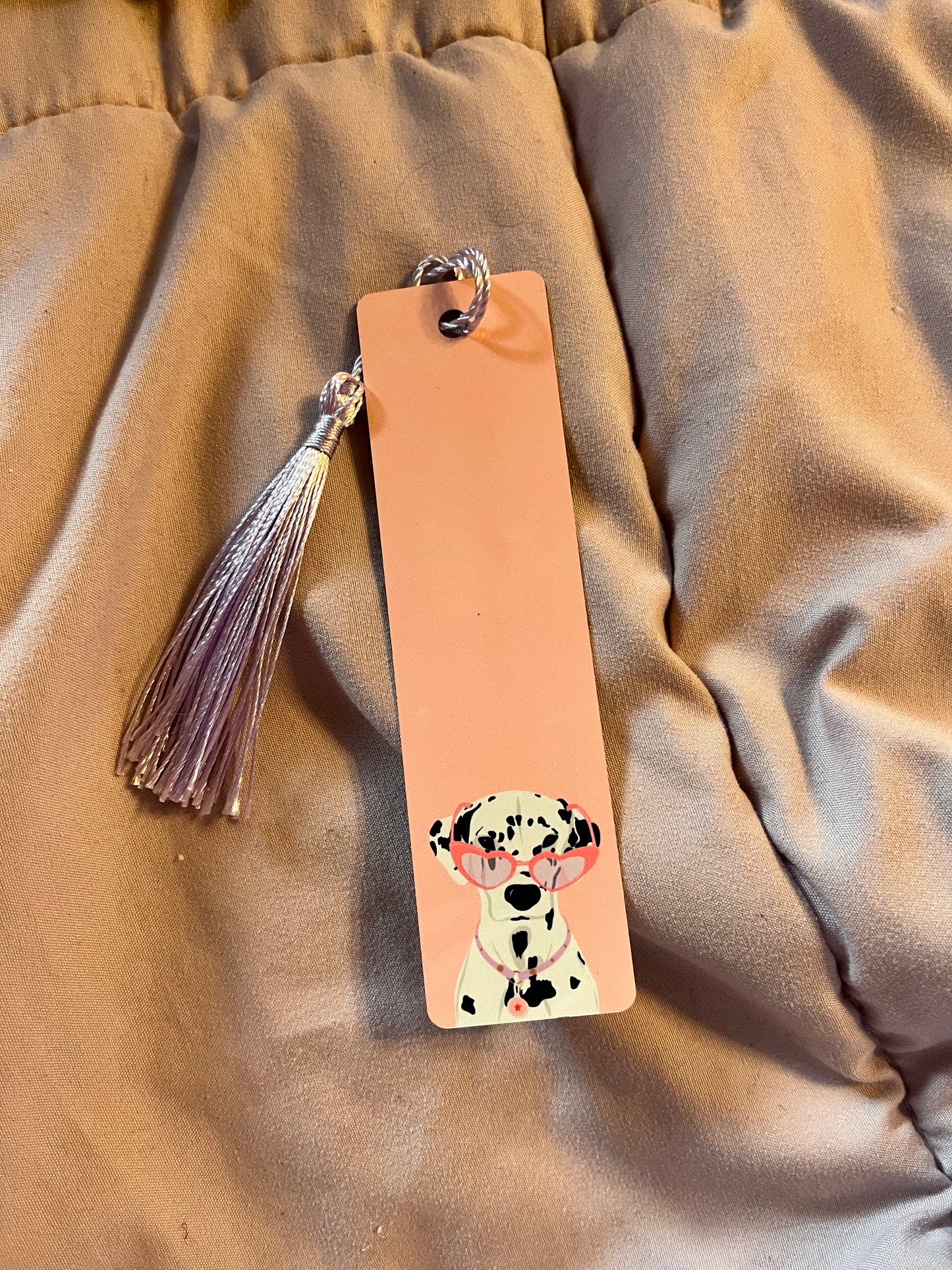 Pink Dalmatian Metal Bookmark with Tassel – Cool Pup Cartoon Page Holder
