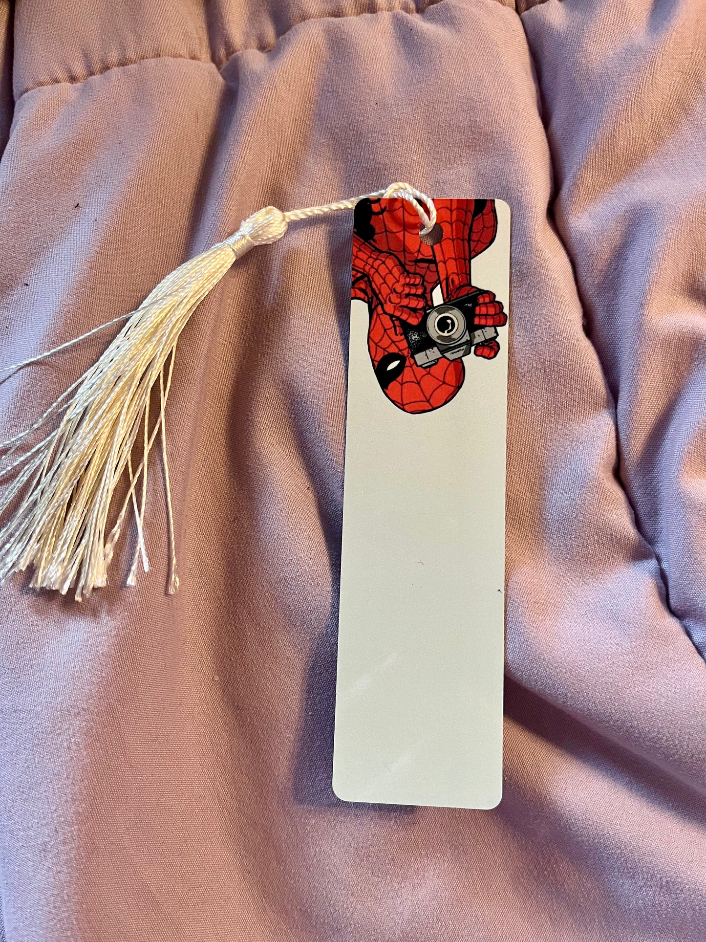 Spiderman Metal Bookmark with Tassel – Upside-Down Photo Pose Page Holder