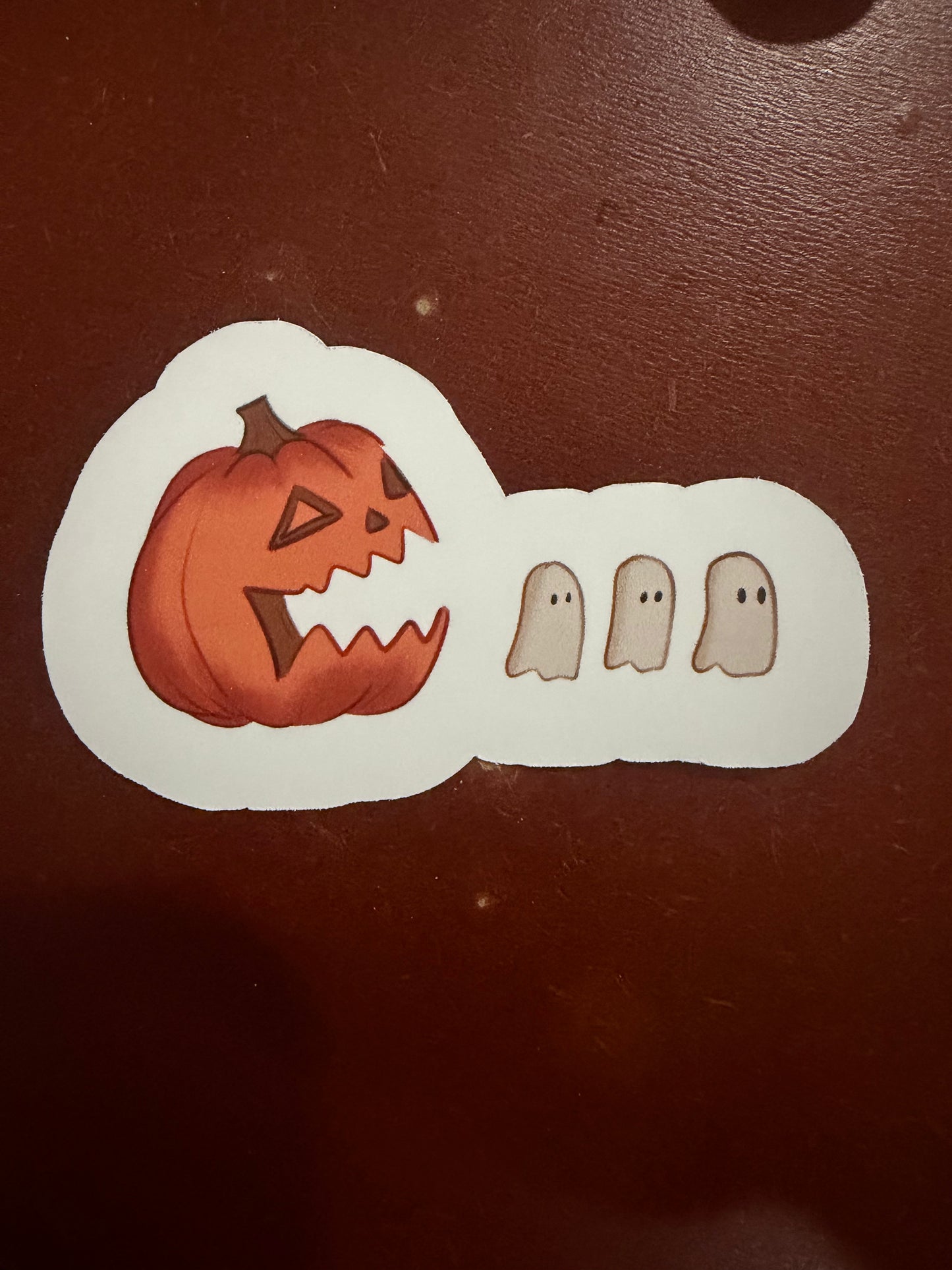 Pumpkin Pac Man and Ghosts Die Cut Sticker