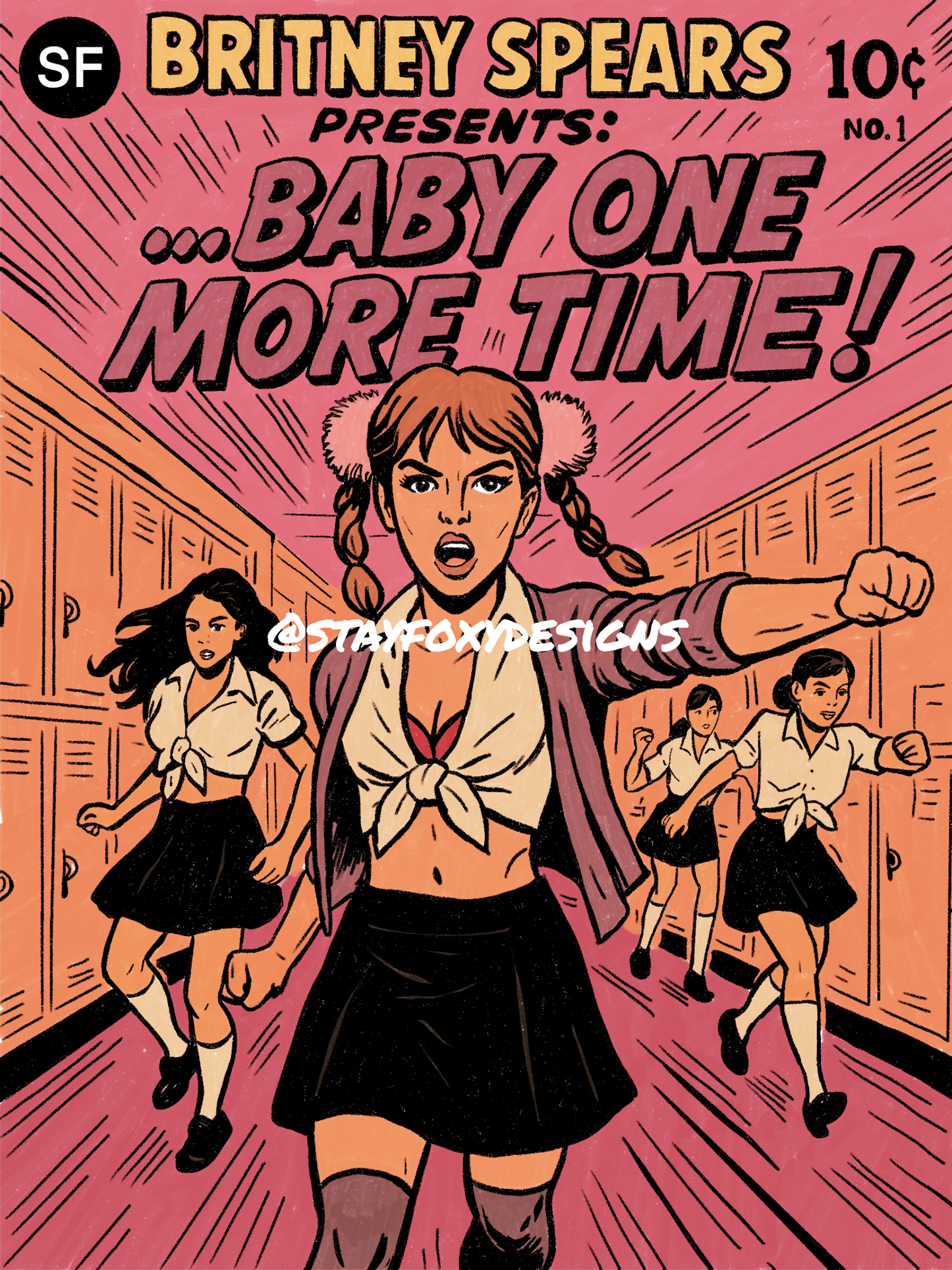 Baby One More Time Comic Book Cover Digital Print | Britney Spears Pop Art Poster | Y2K Nostalgia Wall Decor | Instant Download