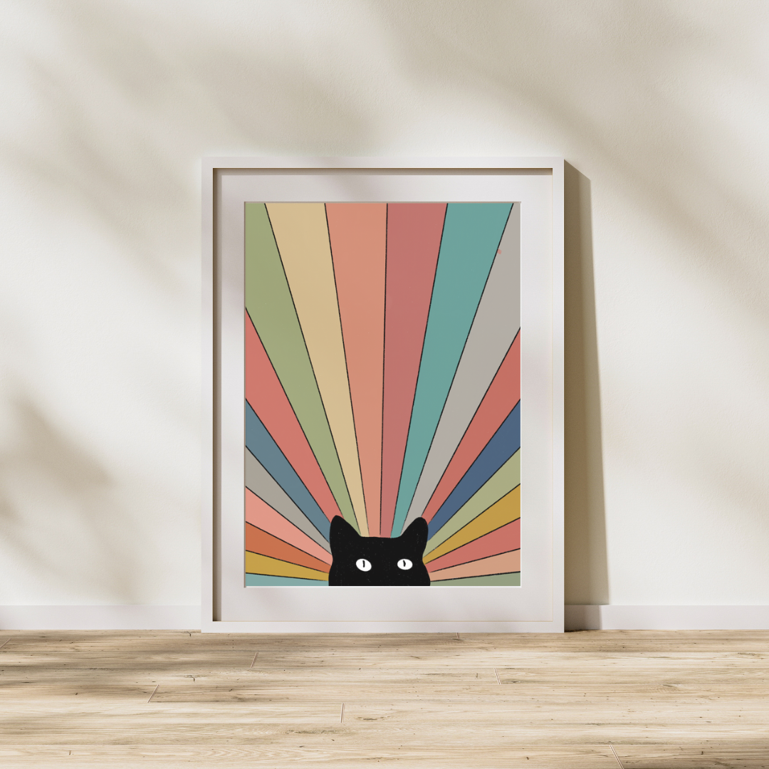 “Pride & Purr” – Black Cat Rainbow Print