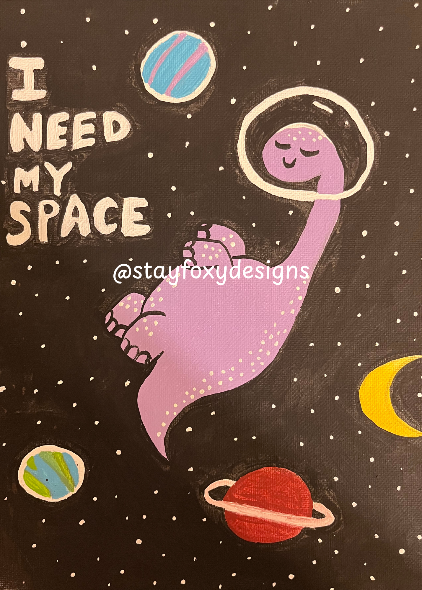 I Need My Space Dinosaur – 5×7 or 8x10 Art Print | Cute Space Dino Illustration | Whimsical Galaxy Wall Art