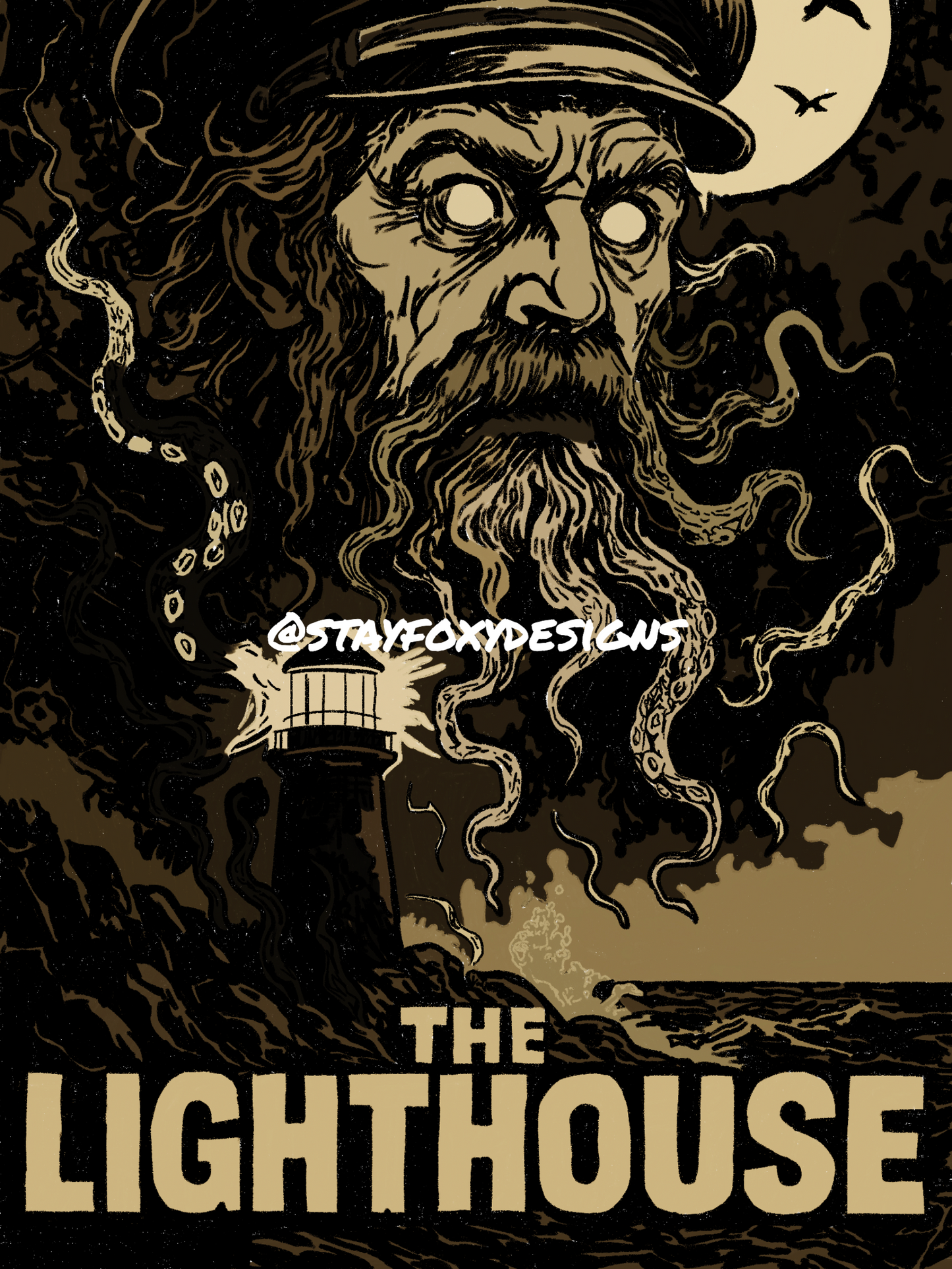 The Lighthouse Digital Art Print | Vintage Horror Comic Style | Moody Black & White Poster | Instant Download | Printable Wall Art