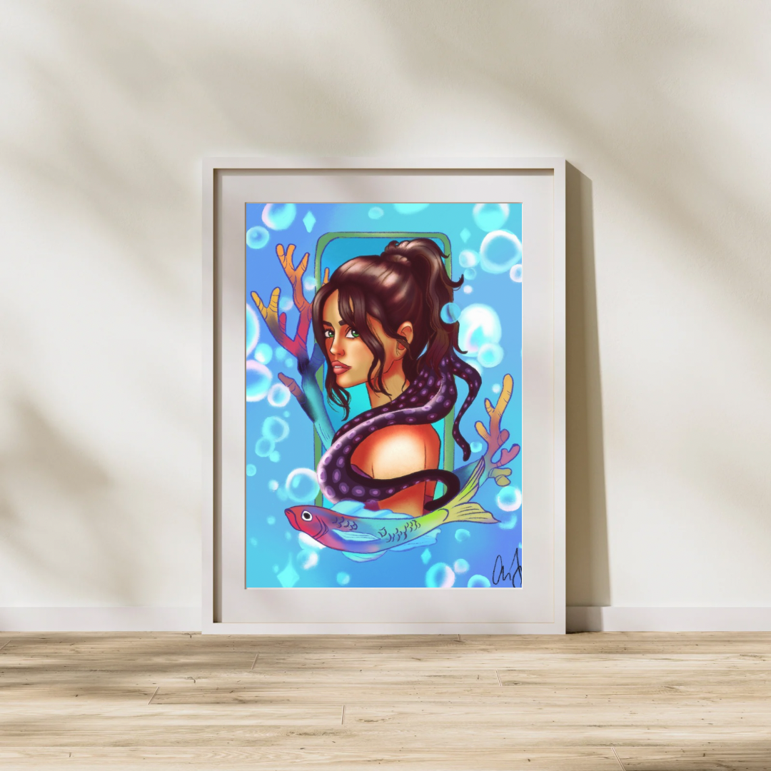 Octopus Girl Art Print | Horror Art Print | Whimsical Ocean Illustration