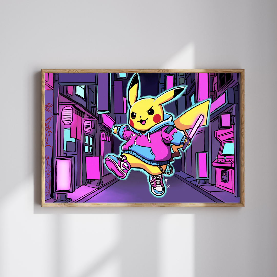 Neon Street Pikachu Art Print – Heavy Cardstock | 5x7 or 8x10