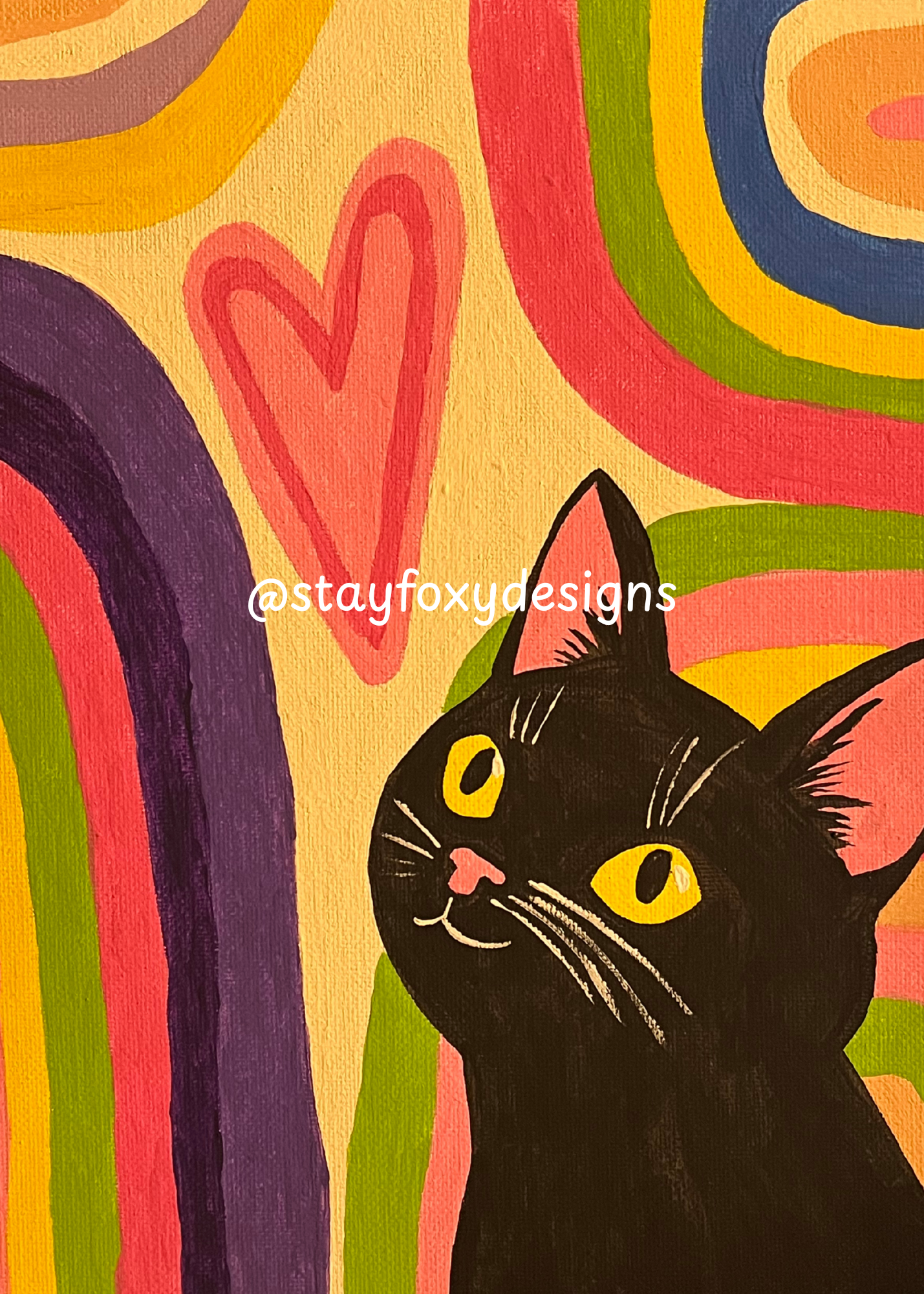 Rainbow Dream Cat – Original 8×10 Acrylic Painting | Colorful Retro Feline Art | One-of-a-Kind Artwork