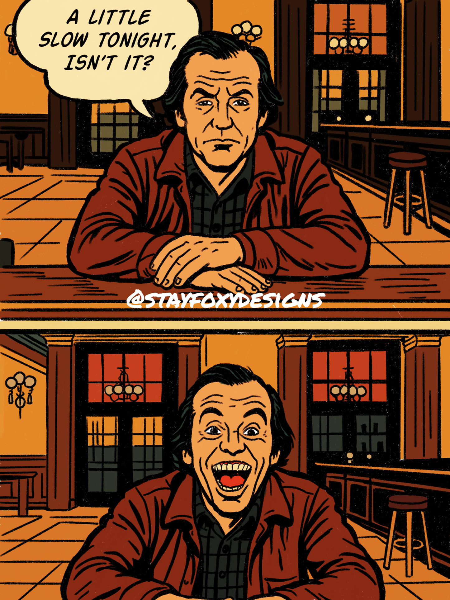 The Shining Comic Art Print – “Slow Night, Isn’t It?” | Jack Torrance at the Bar | Digital Download | Horror Movie Comic Panel Poster