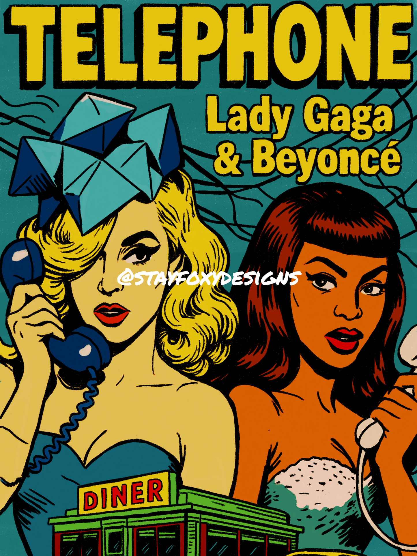 Telephone Comic Book Cover Digital Print | Lady Gaga & Beyoncé Pop Art Poster | Retro Diva Duo Wall Art | Instant Download