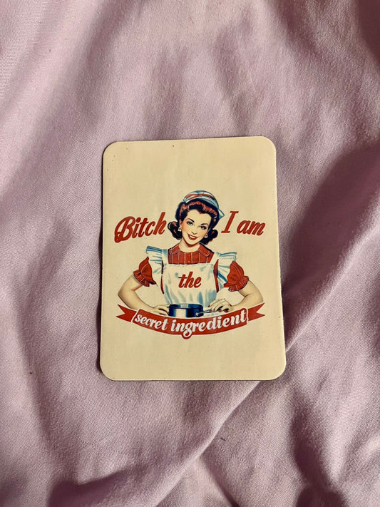 “Bitch, I Am the Secret Ingredient” – Retro Pop Art Fridge Magnet