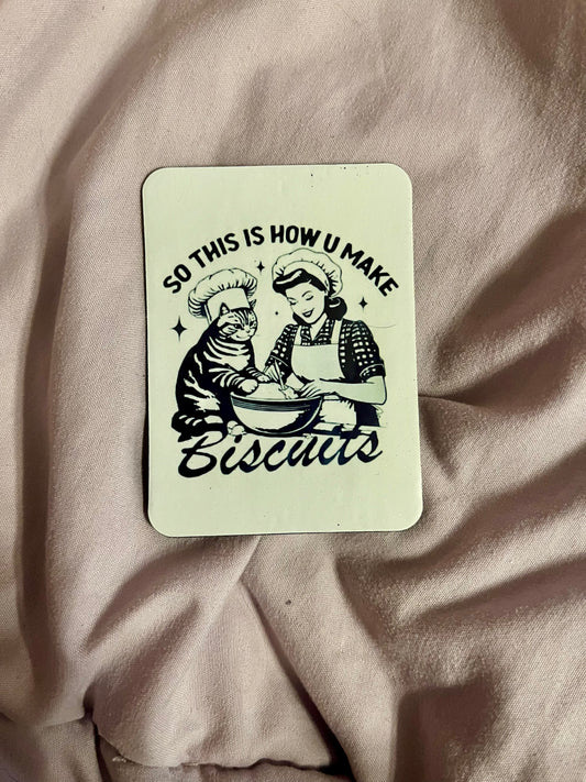 “So This Is How You Make Biscuits” – Retro Cat Pop Art Fridge Magnet