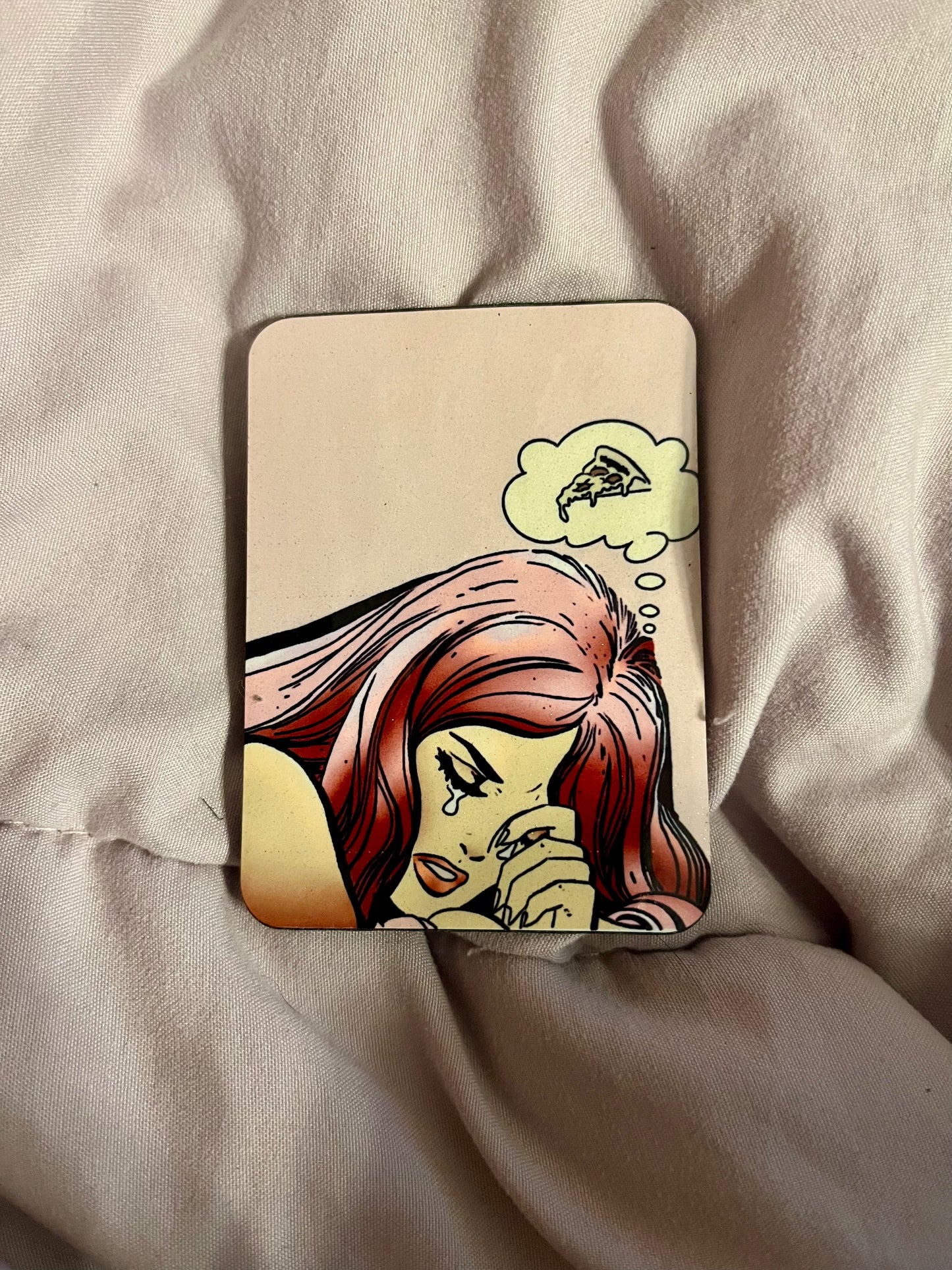 “Crying Over Pizza” – Comic Pop Art Fridge Magnet