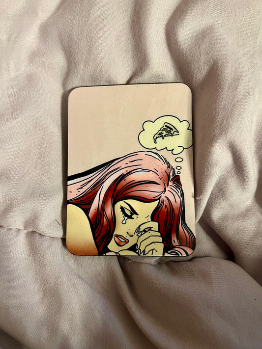 “Crying Over Pizza” – Comic Pop Art Fridge Magnet