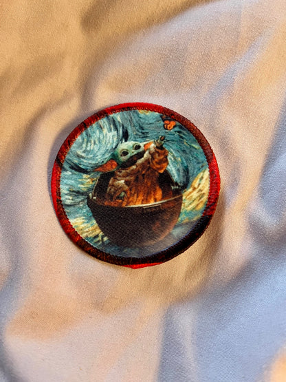 Baby Yoda Renaissance Iron-On Patch – Classic Art Parody Embroidered Appliqué