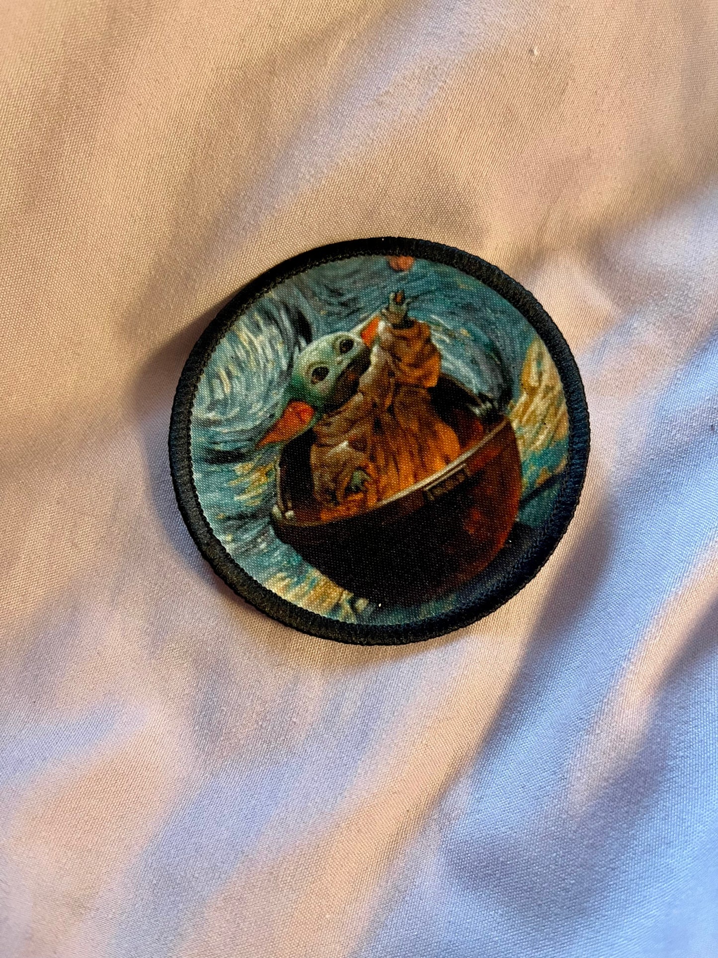 Baby Yoda Renaissance Iron-On Patch – Classic Art Parody Embroidered Appliqué