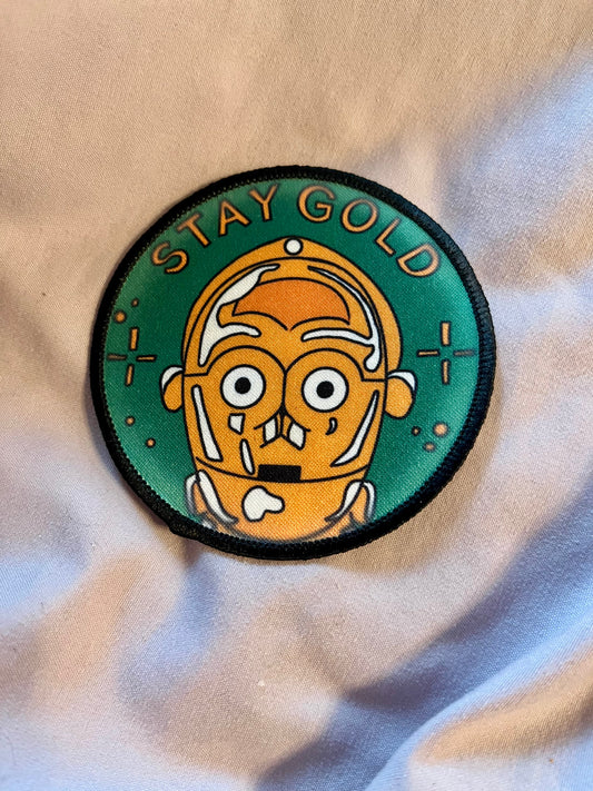 C-3PO “Stay Gold” Iron-On Patch – Golden Droid Embroidered Appliqué