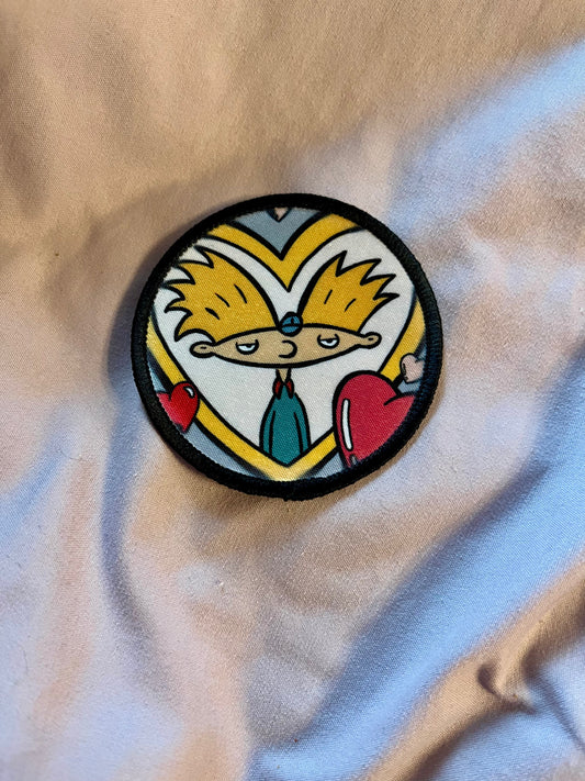 Hey Arnold! Arnold in Helga’s Locket Iron-On Patch – Heartfelt Cartoon Embroidered Appliqué