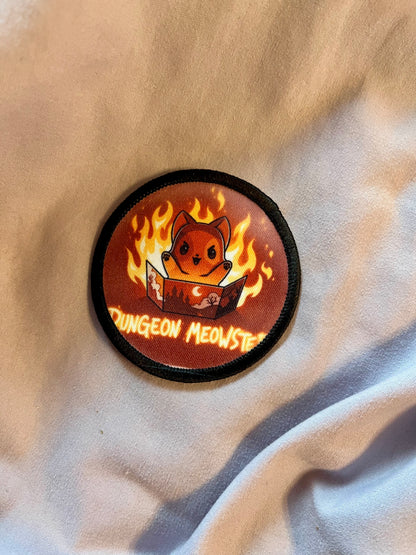 “Dungeon Meowster” Cat Iron-On Patch – Funny RPG & Feline Embroidered Appliqué