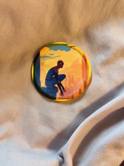 Spider-Man Perched on Building Iron-On Patch – Iconic Cityscape Embroidered Appliqué