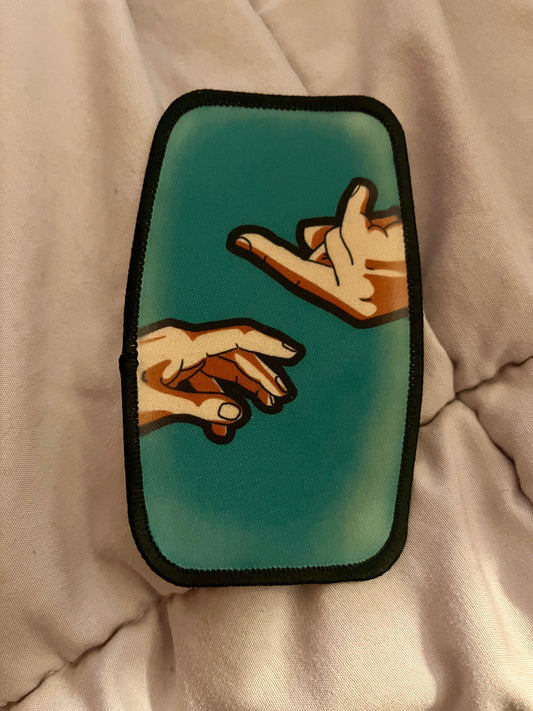 Creation of Adam Parody Iron-On Patch – Renaissance Middle Finger Embroidered Appliqué