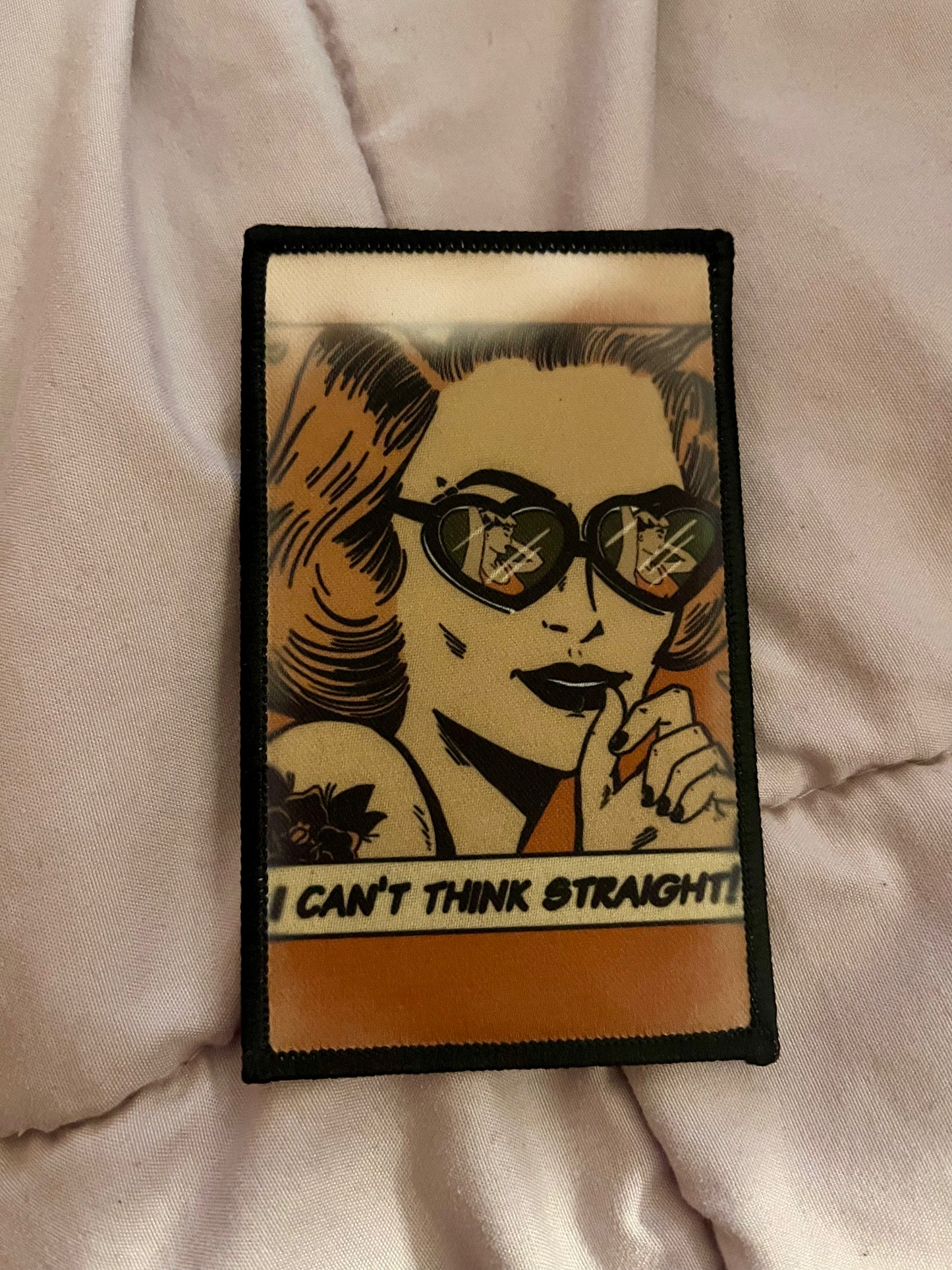 “I Can’t Think Straight” Heart Glasses Iron-On Patch – Retro Queer Art Embroidered Appliqué