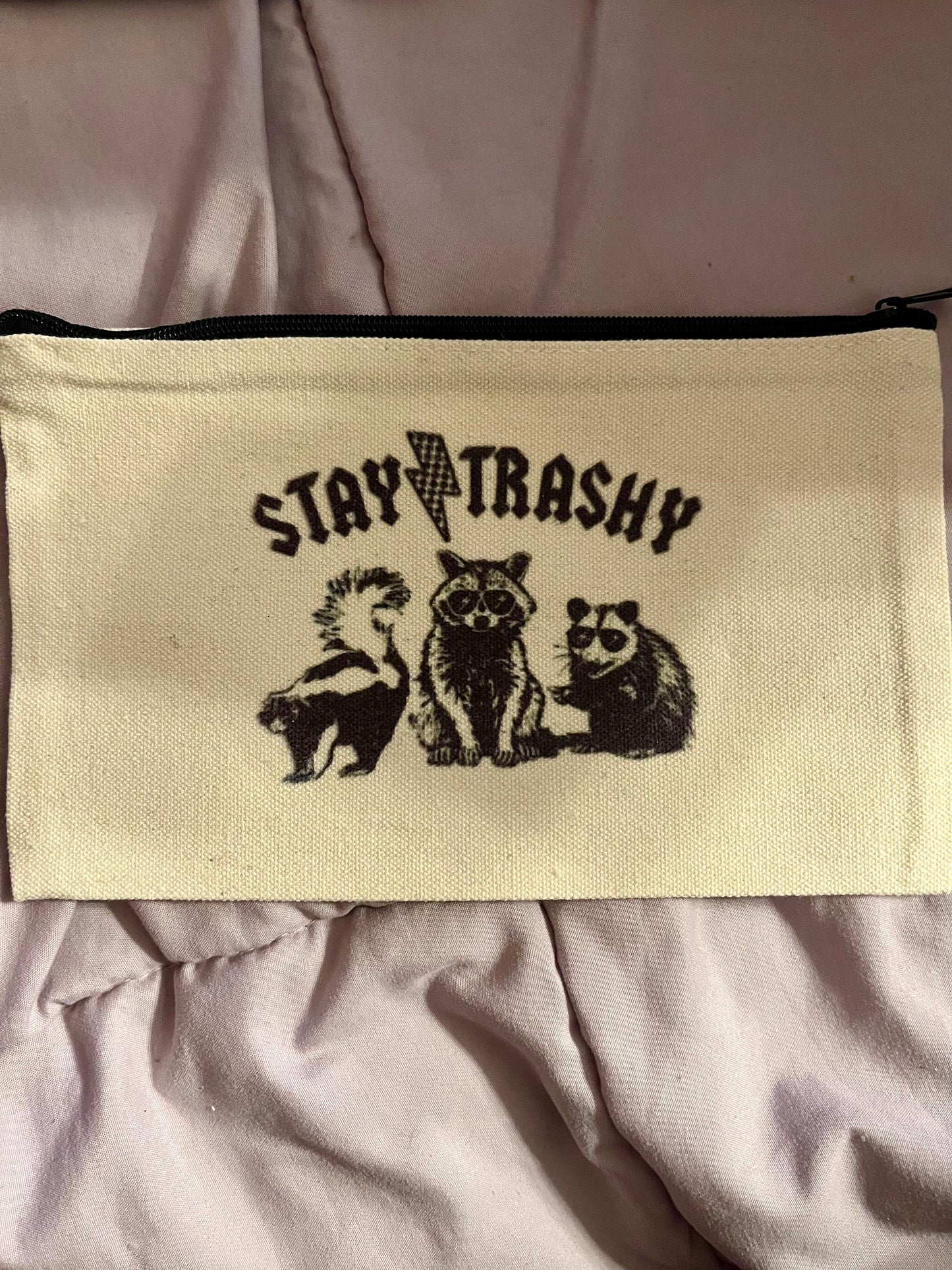 Stay Trashy Raccoon, Possum & Skunk Zipper Pouch – Cute Woodland Critter Cosmetic Bag