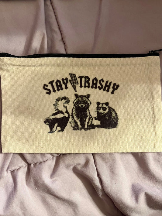 Stay Trashy Raccoon, Possum & Skunk Zipper Pouch – Cute Woodland Critter Cosmetic Bag