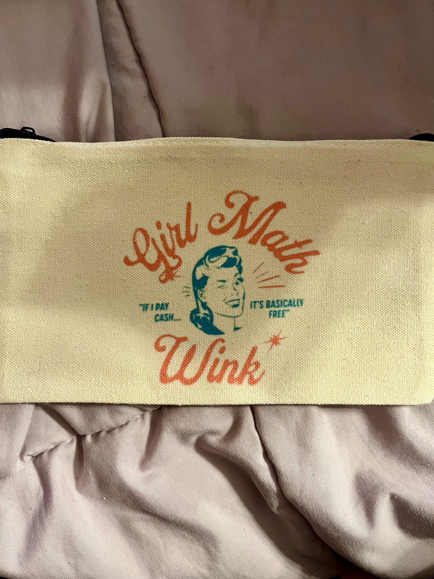 Girl Math Retro Zipper Pouch – “If I Pay Cash, It’s Basically Free” Vintage Cosmetic Bag