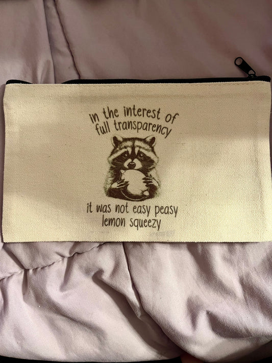 “In the Interest of Transparency…” Raccoon Lemon Zipper Pouch – Funny Cute Cosmetic Bag