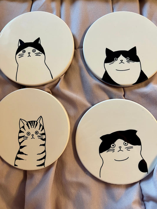 Silly Cat Ceramic Coasters – Funny Cat Drink Coasters (Set or Single)