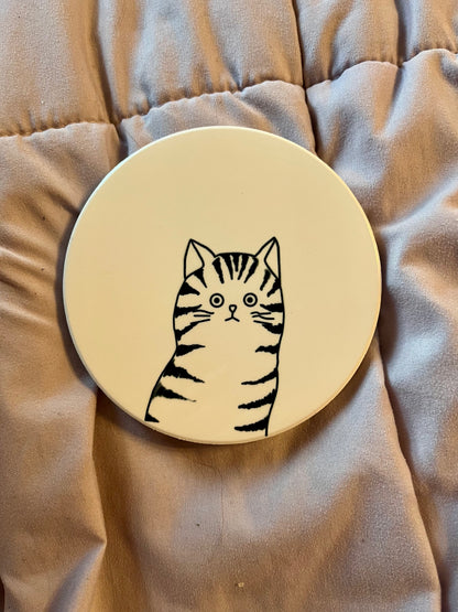Silly Cat Ceramic Coasters – Funny Cat Drink Coasters (Set or Single)