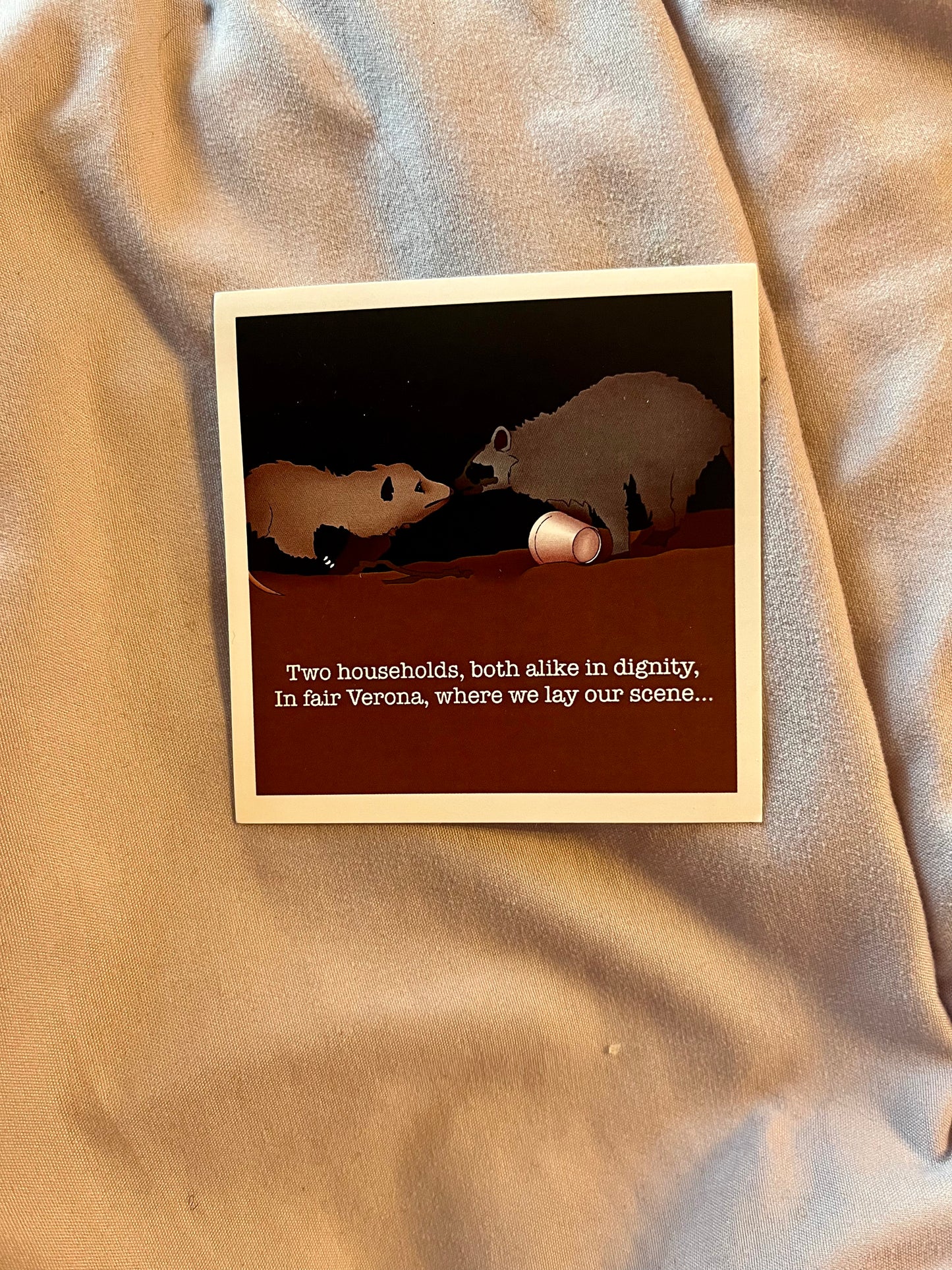 Star-Crossed Raccoon & Possum Sticker – Shakespeare Quote Waterproof Vinyl Decal