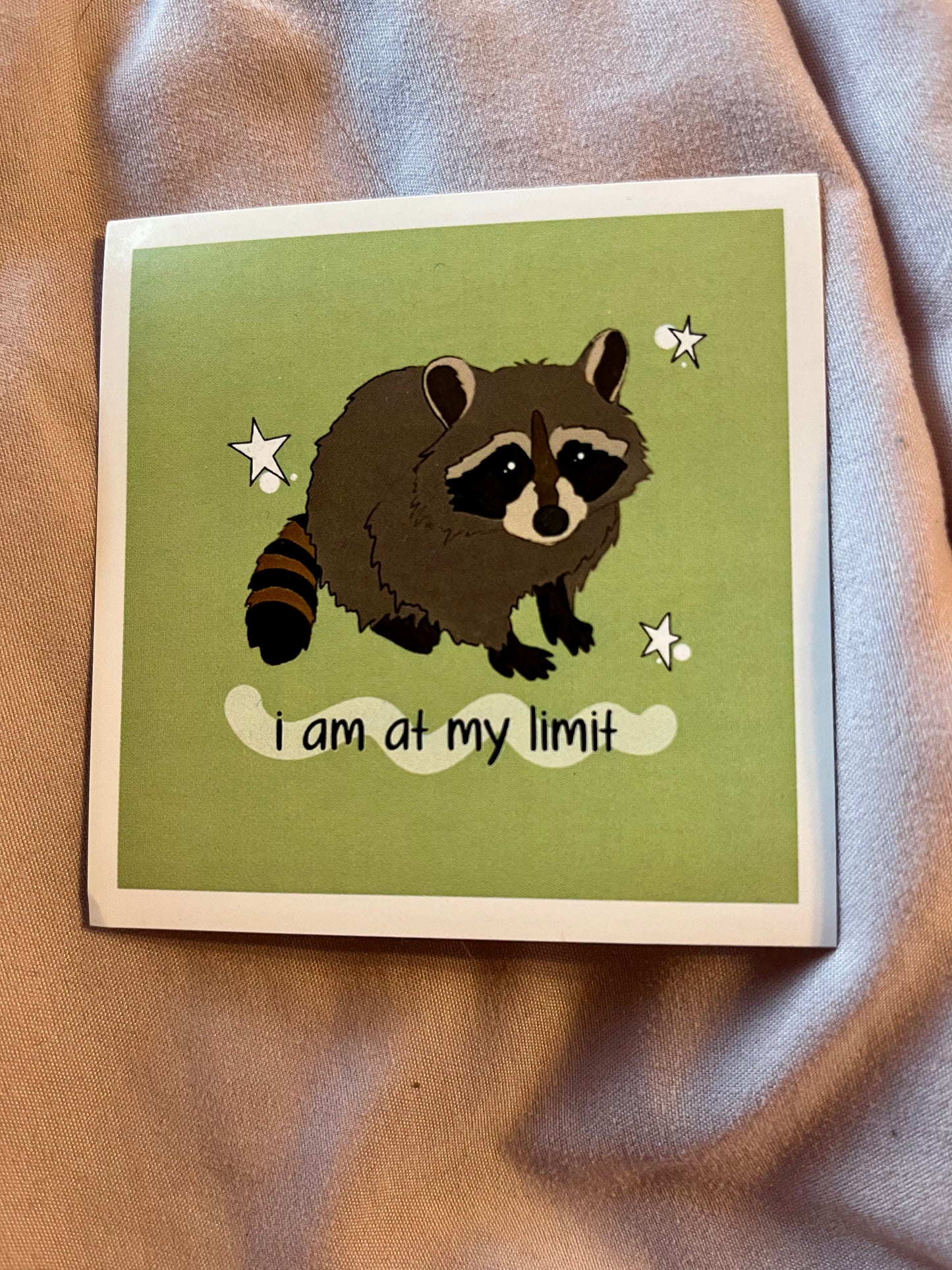 “I Am At My Limit” Raccoon Sticker – Funny Overwhelmed Trash Panda Vinyl Decal