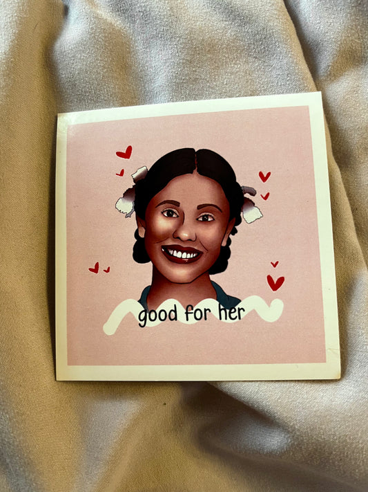 “Good For Her” Pearl Horror Sticker – Chilling Vinyl Decal