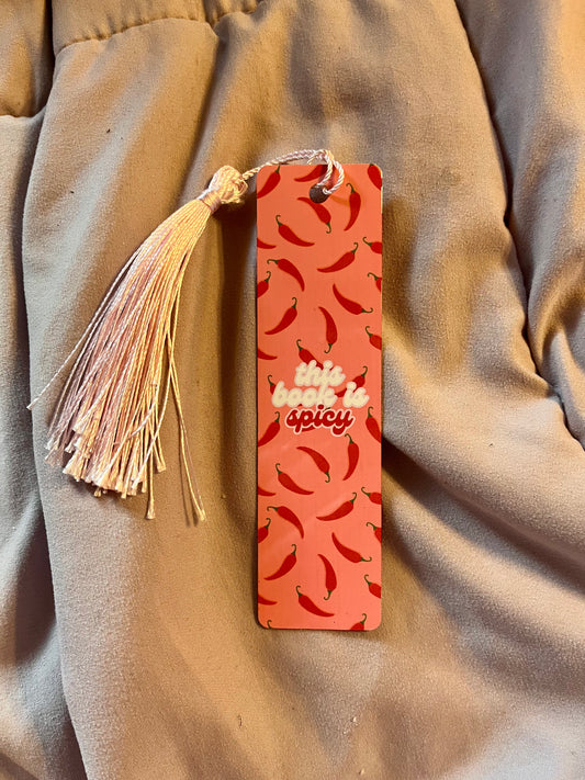 “This Book Is Spicy” Metal Bookmark with Tassel – Chili Pepper Page Holder