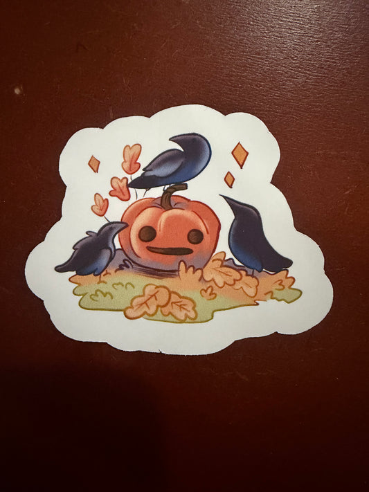 Pumpkin and Crows Die Cut Sticker