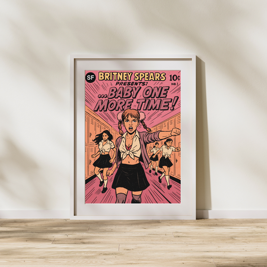 Baby One More Time Comic Book Cover Digital Print | Britney Spears Pop Art Poster | Y2K Nostalgia Wall Decor | Instant Download