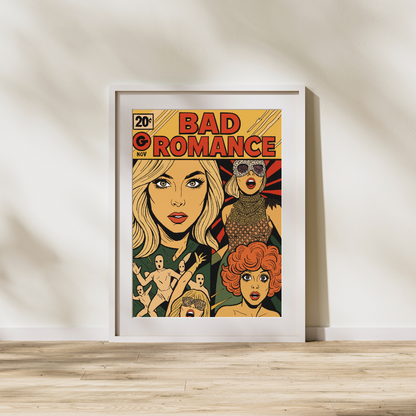 Bad Romance Comic Book Cover Digital Print | Lady Gaga Pop Art Poster | Avant-Garde Love Story Wall Decor | Instant Download