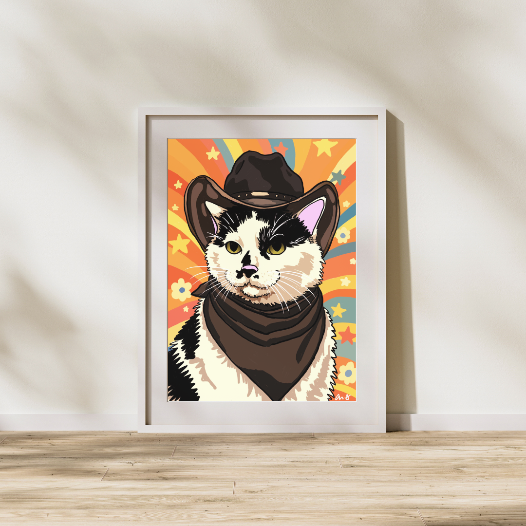 “Bandito” Cowboy Cat Art Print – Heavy Cardstock | 5x7 or 8x10