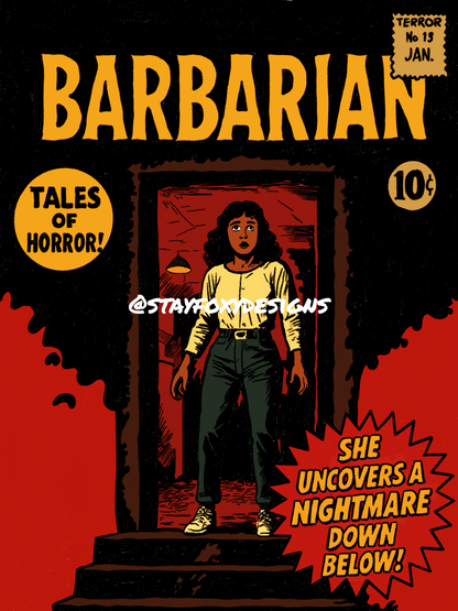 Barbarian Comic-Style Art Print | 5x7 or 8x10 Horror Thriller Poster | Twisted House Scene | Modern Horror Wall Art | Cult Favorite Print