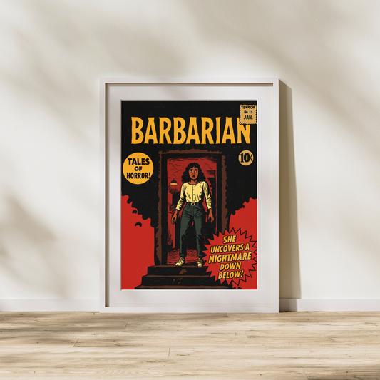 Barbarian Comic-Style Art Print | 5x7 or 8x10 Horror Thriller Poster | Twisted House Scene | Modern Horror Wall Art | Cult Favorite Print