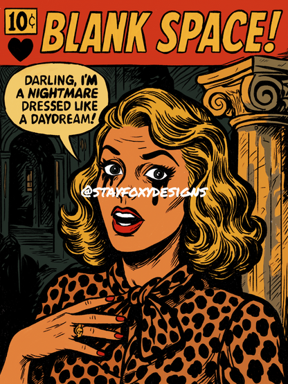 Blank Space Comic Book Cover Digital Print | Taylor Swift Pop Art Poster | Retro Drama Wall Art | Instant Download