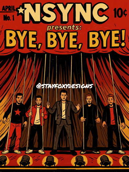 Bye, Bye, Bye Comic Book Cover Digital Print | *NSYNC Pop Art Poster | Y2K Boy Band Nostalgia | Instant Download Wall Art