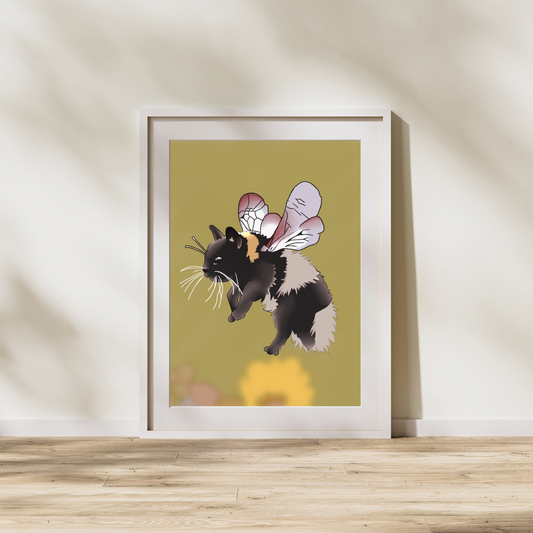 “CatBee – Cute Cat x Bee Mashup Art Print”