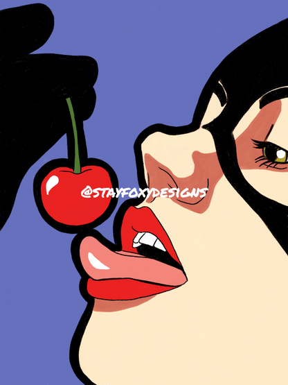 Catwoman Licking a Cherry Pop 8x10 Art Print | Sexy Pop Art Comic Poster | Catwoman Fan Art Wall Decor | Feminine Fierce Aesthetic Print