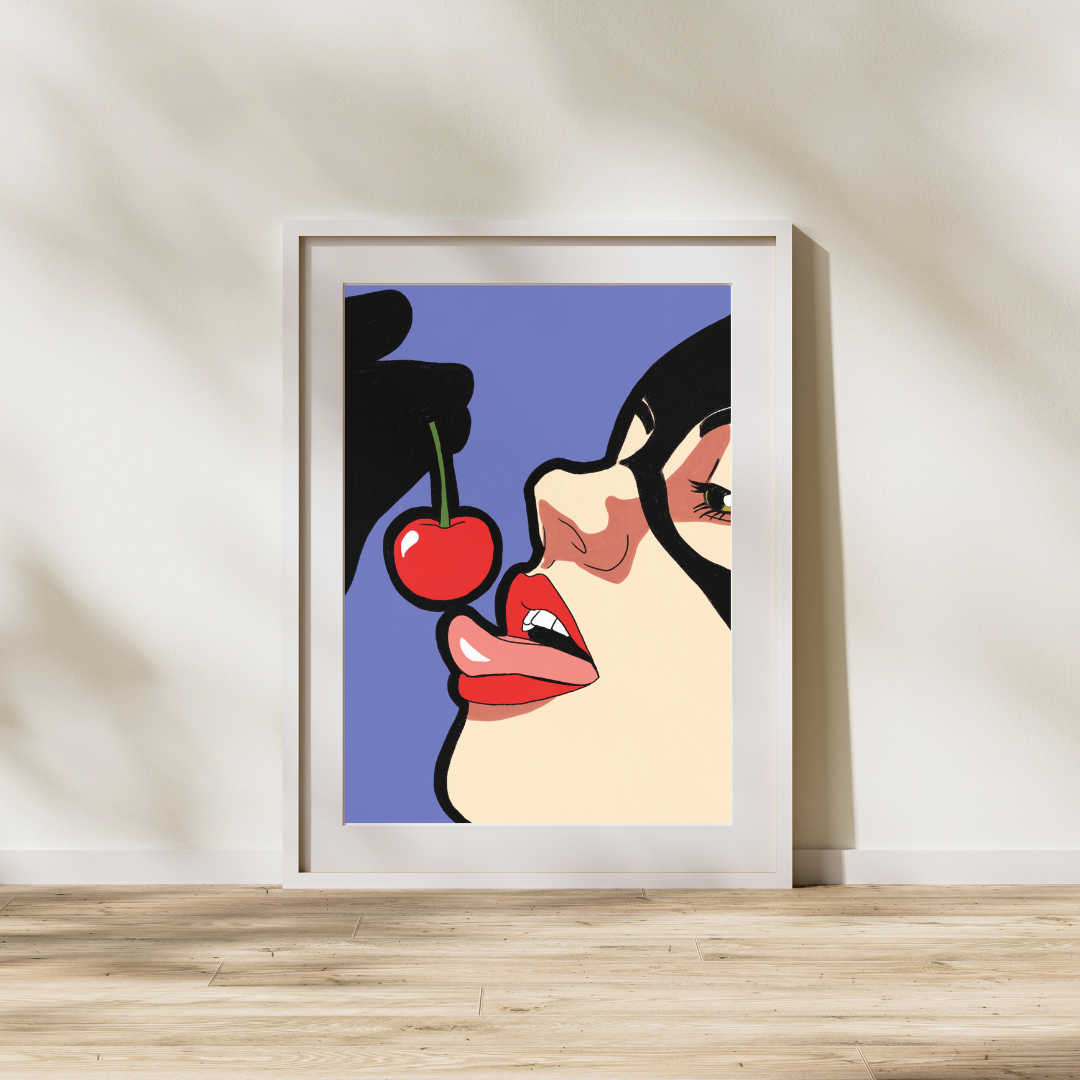 Catwoman Licking a Cherry Pop 8x10 Art Print | Sexy Pop Art Comic Poster | Catwoman Fan Art Wall Decor | Feminine Fierce Aesthetic Print