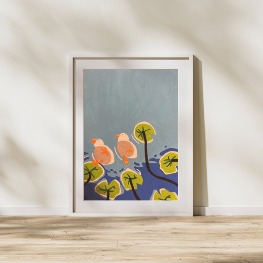 Lily Pond Ducks – 5×7 or 8x10 Art Print | Cute Duck Illustration | Whimsical Nature Wall Art