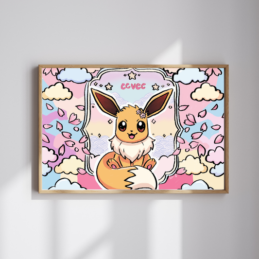 Cute Eevee Pastel Art Print – Heavy Cardstock | 5x7 or 8x10